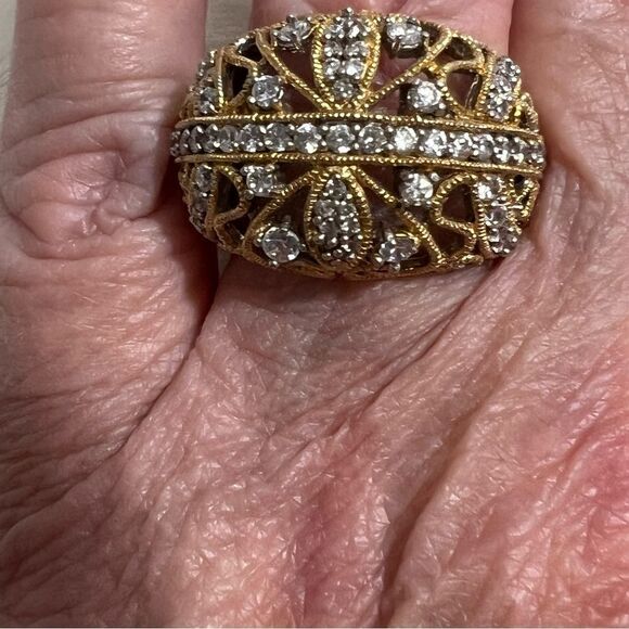 Gold‎ plated Diamondesque Statement Cocktail Ring - 8.5 - Picture 10 of 11